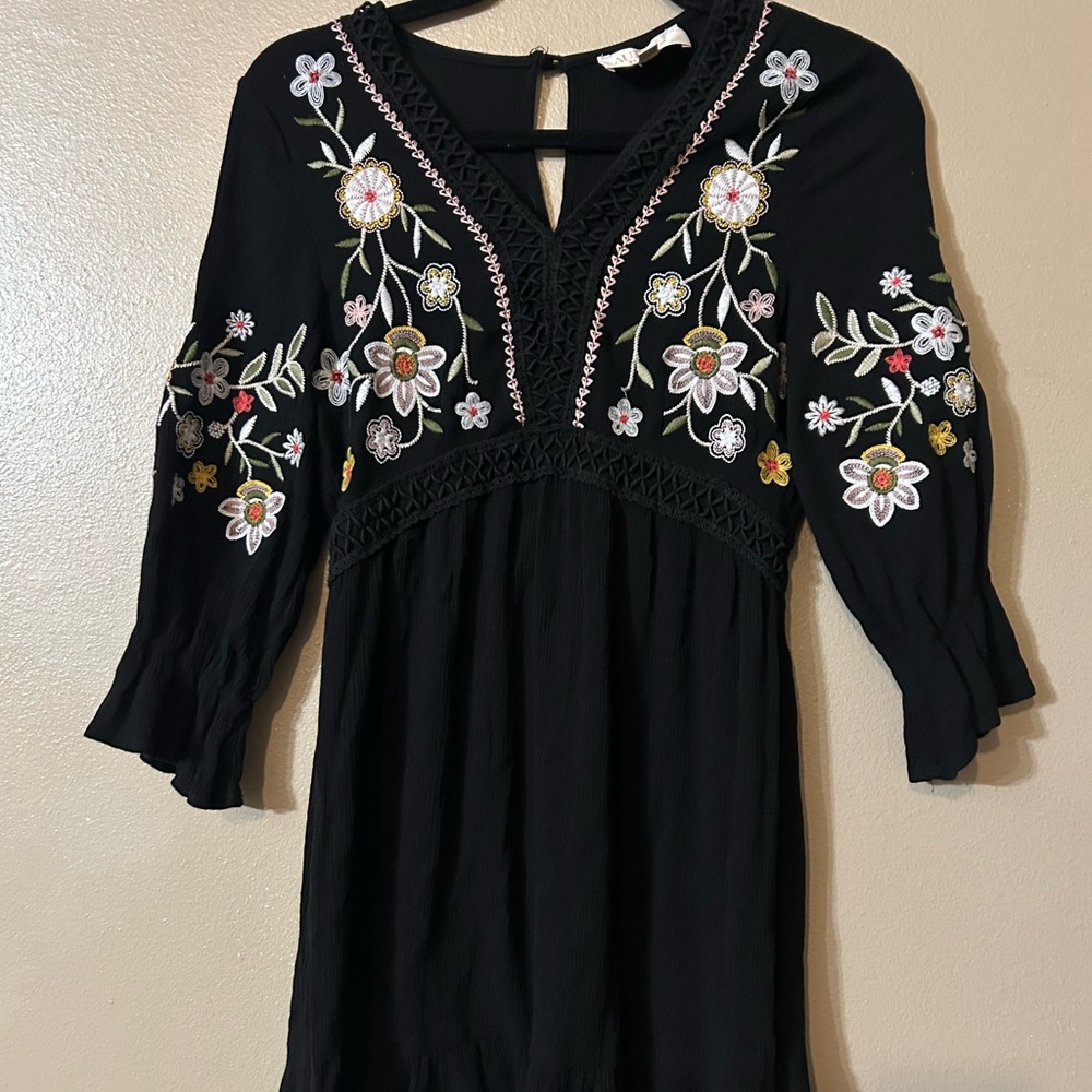 Francesca's Collections Black Floral Embroidered Kids Dress